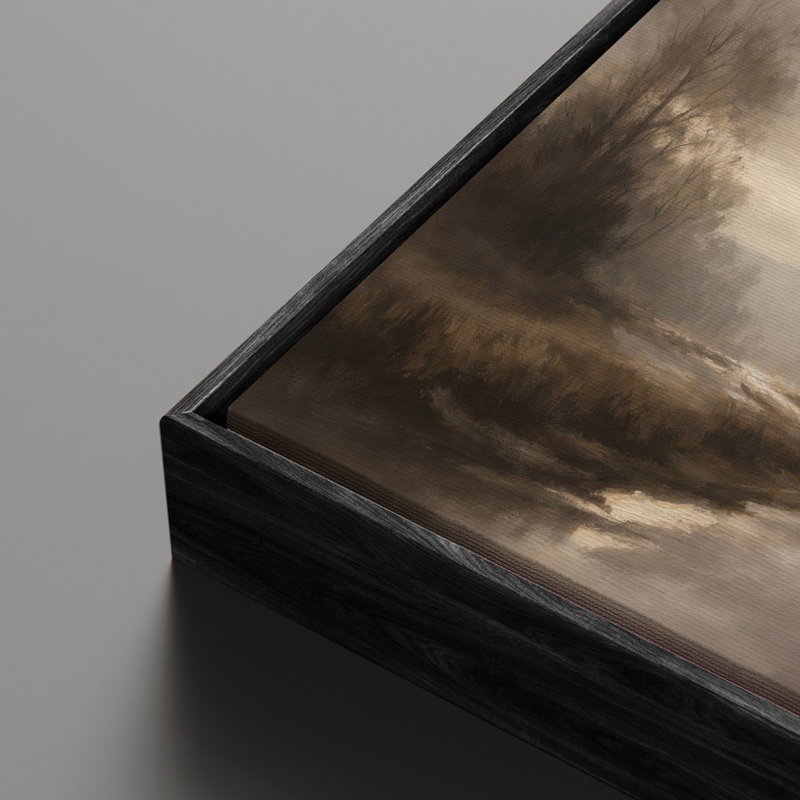 «Misty River Path Through Quiet Woodland at Dusk», reproduction d'art encadrée, H 16 po x l 24 po, Noir