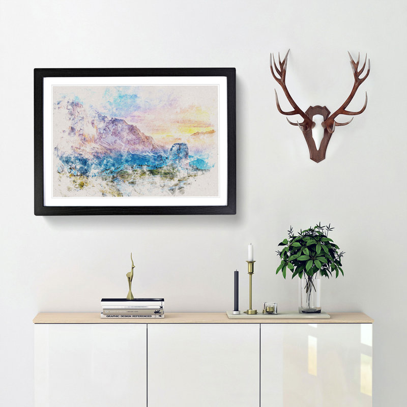 Mountain View - Picture Frame Painting Print, 62cm H x 87cm W x 2cm D, Black Framed