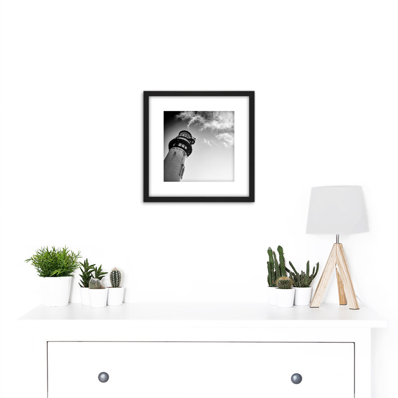 Lightshouse Cloudy Sky Black White - Single Picture Frame Painting