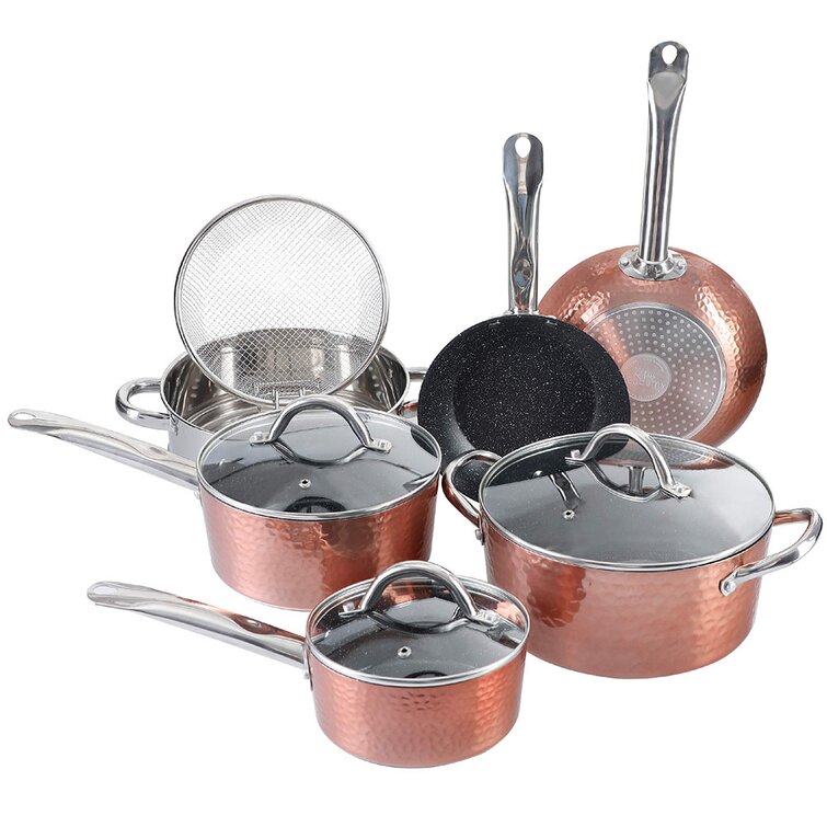 Kitchen Academy Induction Hammered Cookware Set - 12 Pcs Nonstick Cooking  Pans Set, Black Granite Pots and Pans Set