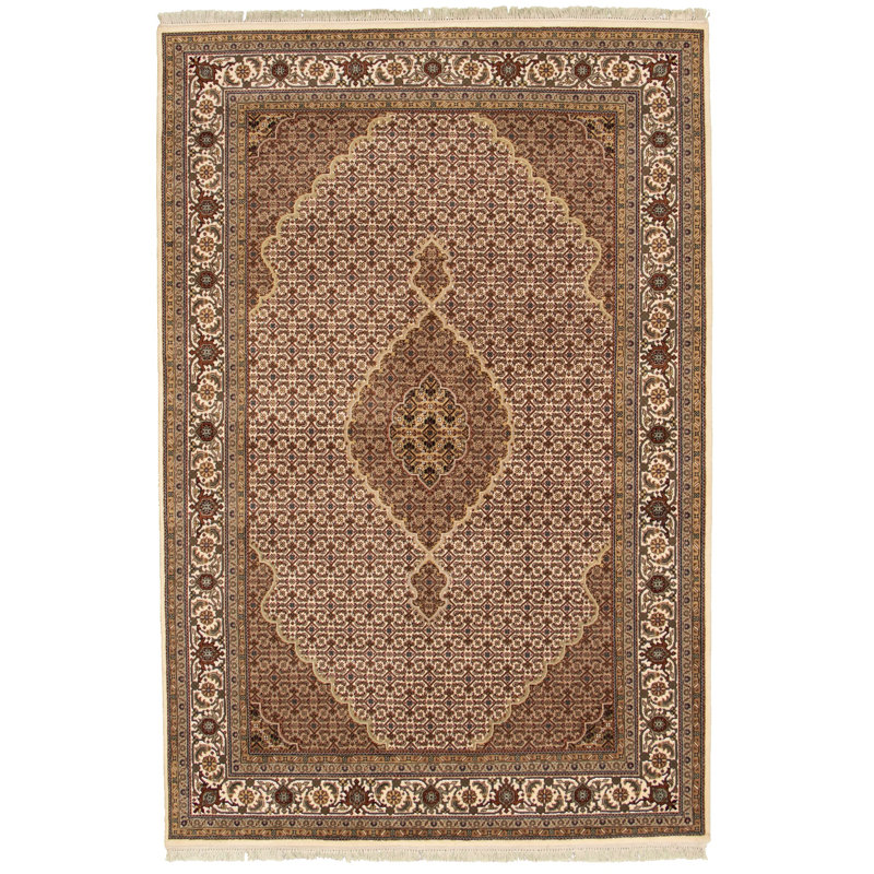 Tapis de zone brune à la main noué la laine light Heinen