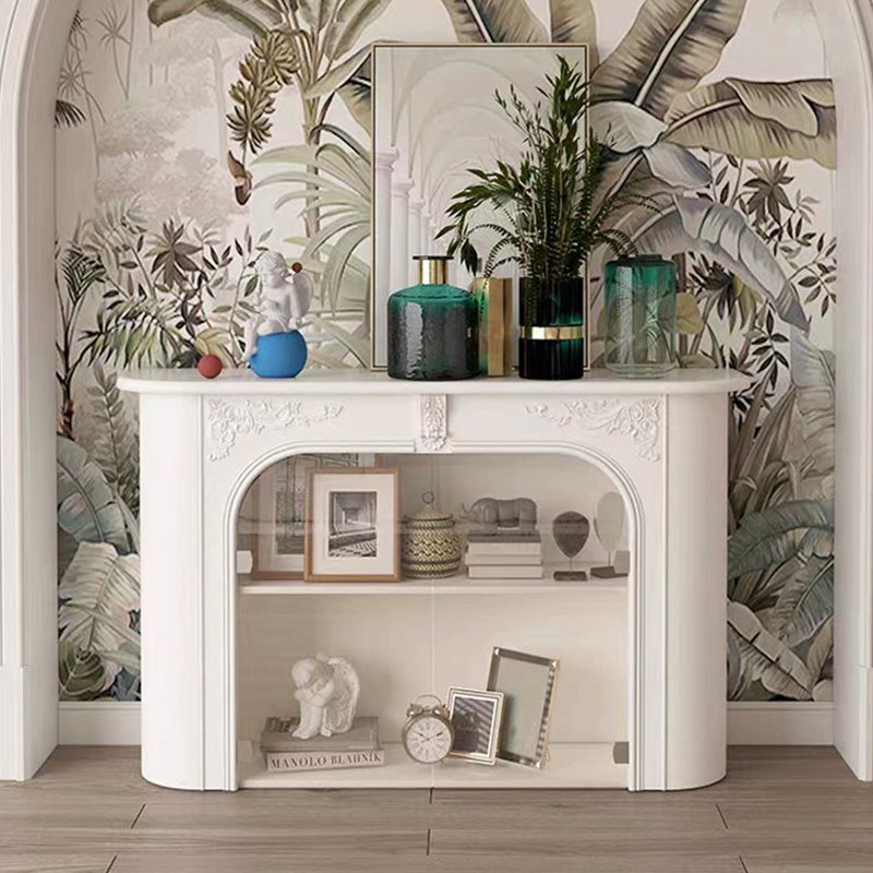 Beige Solid Wood Freestanding Fireplace