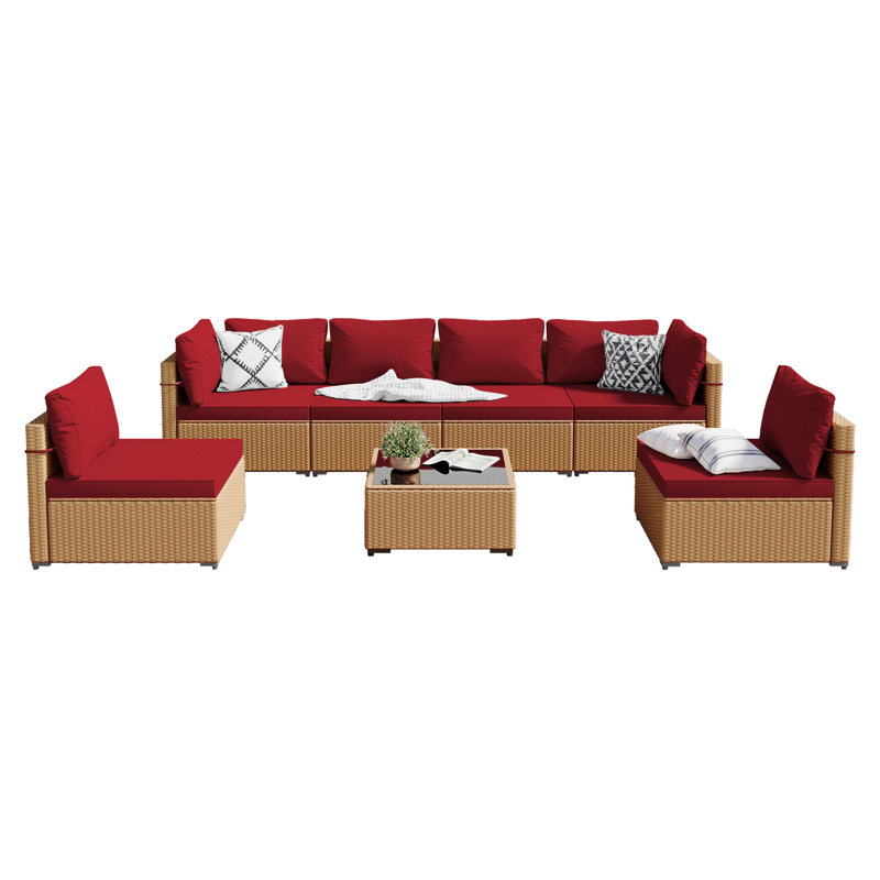 Corrinn 7 Piece Sectional Seating Group with Cushions, Red