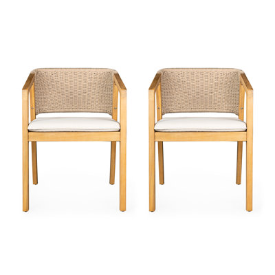 Dining Chair Of 2 - Wood With Comfortable Seat Cushion And Fixing Strap Patio Two Water- Non-slip Base