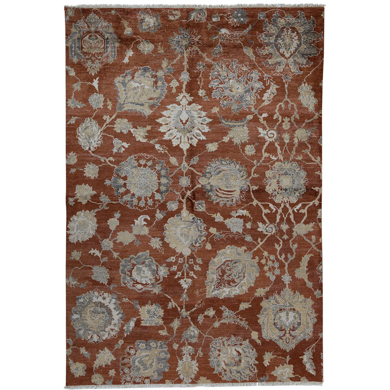 Tapis rouille / gris de haute qualité noué à la main