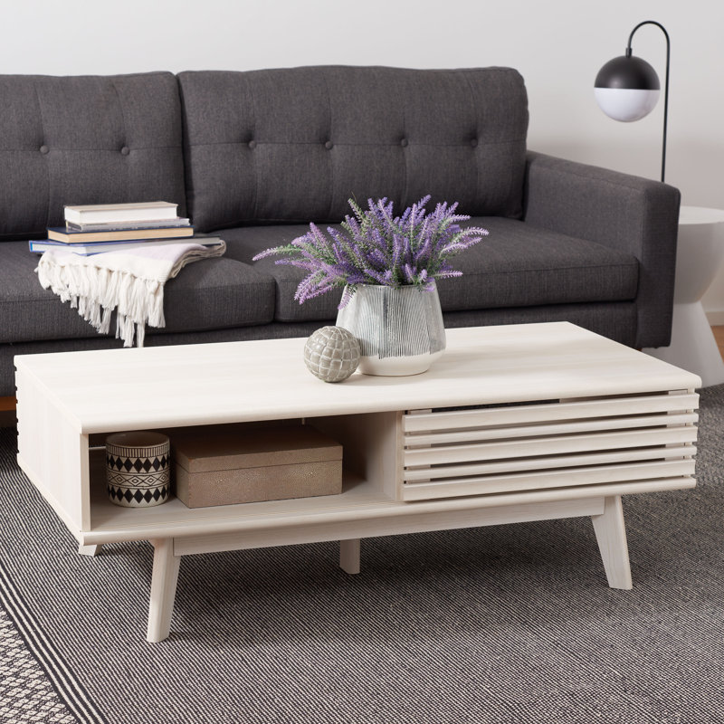 Table basse avec rangement Jernej, Blanc décoloré