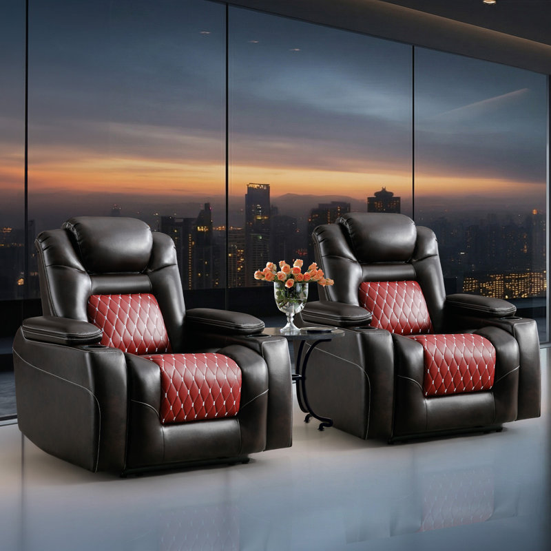  Donique 36.1'' Wide Modern and Breathable Vegan Leather Recliner with Adjustable Headrest and Cup Holders