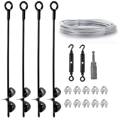 18 in. Heavy Duty Spiral Ground Anchor Kit with Galvanized Cable and Turnbuckles for Sheds, Canopies, Gazebos, Swing Sets and Outdoor Structures
