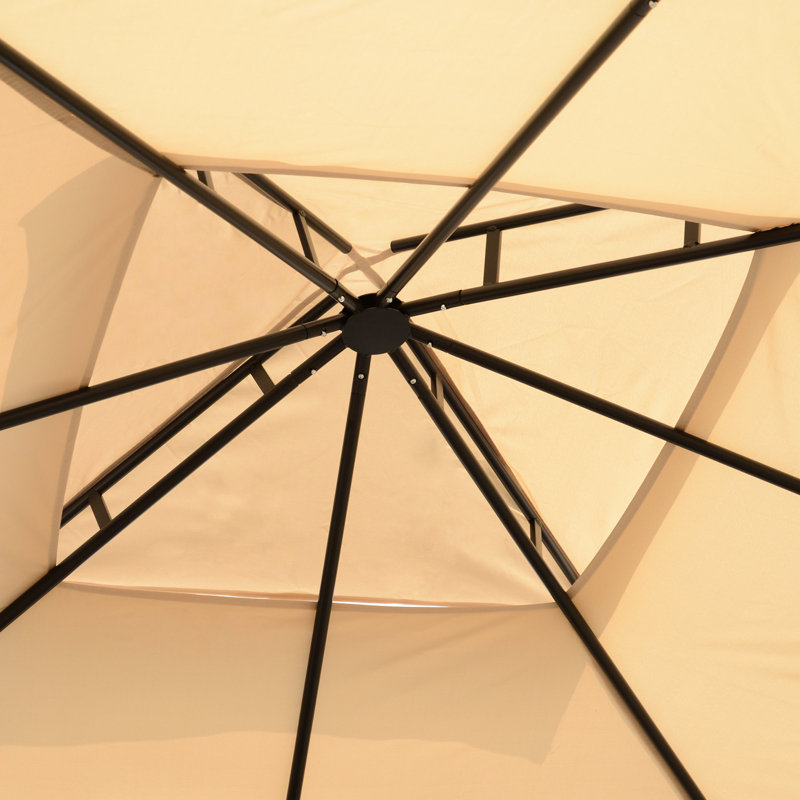 Pavillon de jardin spacieux de 10 pi X avec tablettes d'angle, filet et auvent ventilé pour structure en acier pour jardin de jardin, décoration extérieure