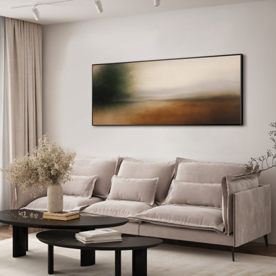 Extra Large Wall Art Fabric Print - Modern Neutral Abstract Landscape for Contemporary Home Artwork Decor for Living Room or Bedroom - "Frame Assembly Required (Unfinished Frame)"