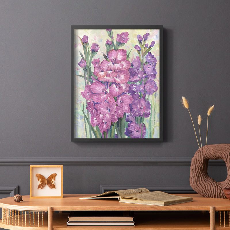 Gladiolas Blooming I, reproduction encadrée - bois massif, H 14 po x l 11 po, Noir