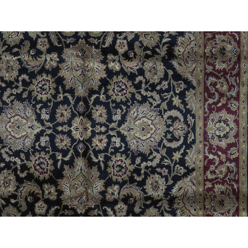 Tapis carré noir et rouge de haute qualité noué à la main