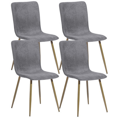 Set of Four Dark Gray and Gold Upholstered Fabric Dining Side Chairs