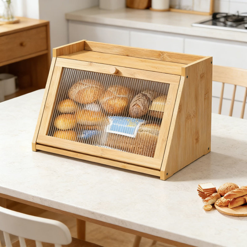 Boîte à pain de style campagnard pour comptoir de cuisine, contenant de rangement de pain de coin de grande capacité avec porte de fenêtre visible pour un accès facile