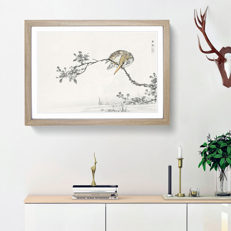 Pied Kingfisher by Numata Kashu - Picture Frame Painting Print, 62cm H x 87cm W x 2cm D, Oak Framed