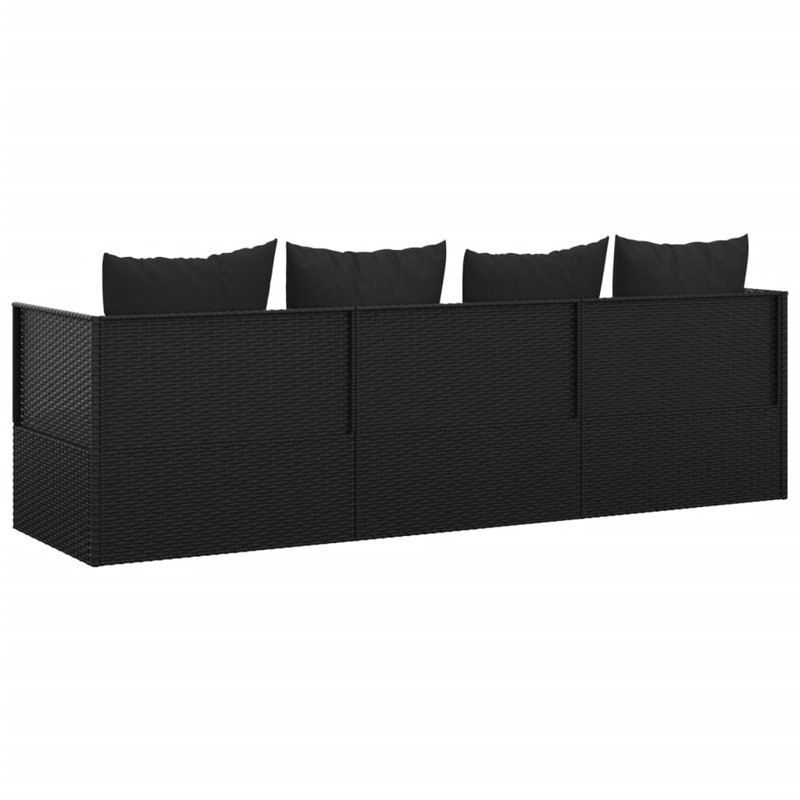 Ebern Designs Patio Lounge Bed With Cushions Poly Rattan, Black, Black