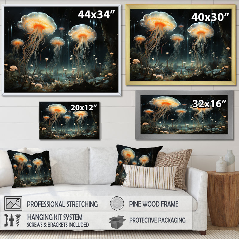 Jellyfish Luminescent Beauty IV - Animals Canvas Art Print, H 34 po x l 44 po x P 1,5 po, Toile tendue