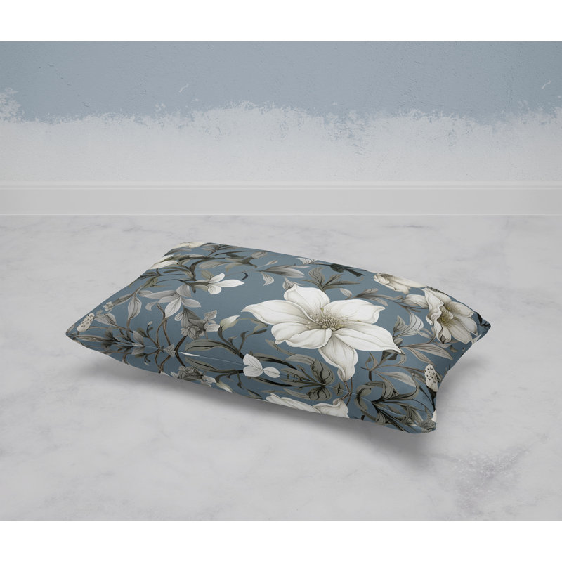 Petal Perfection  Rectangular Throw Pillow, Gray/Green