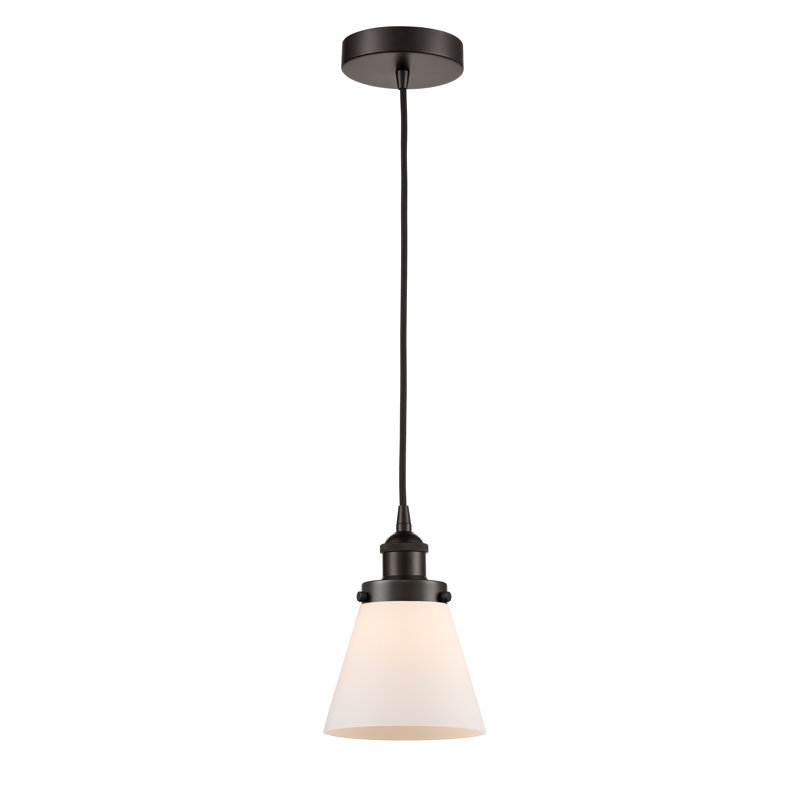 Mini-luminaire suspendu 1 lumière Cone, Blanc, H 9,5 po x l 6,25 po x P 6,25 po, Bronze frotté à l'huile