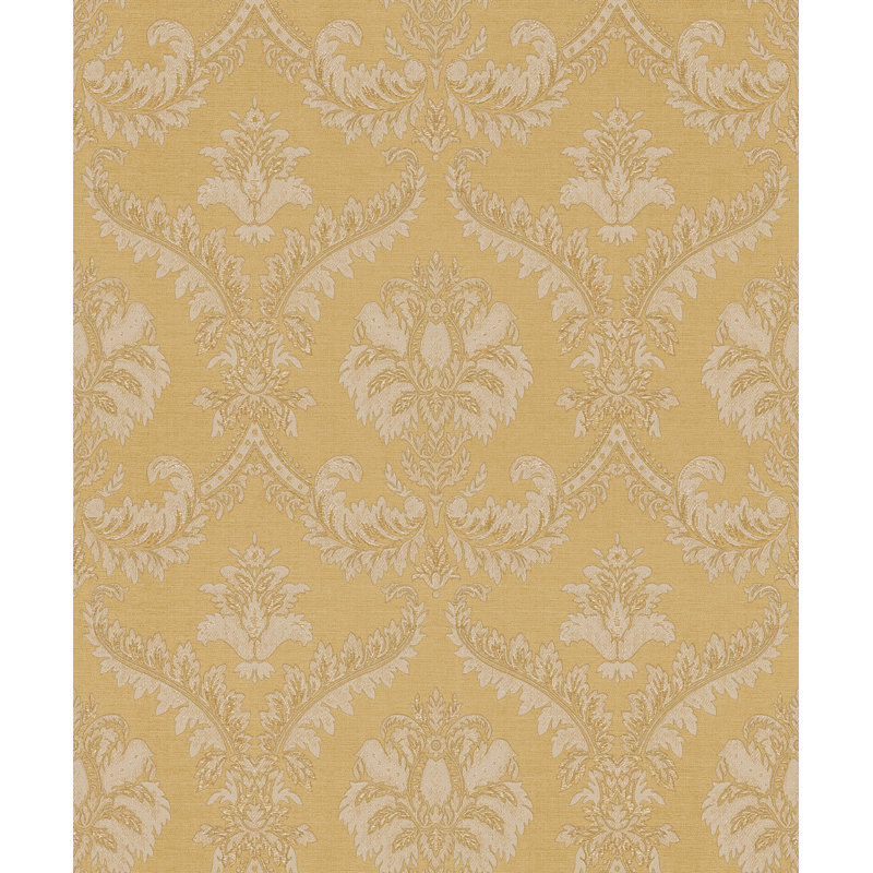 Traditional Damask Design Embossed Satin 10m x 53cm Wallpaper Roll, Gold