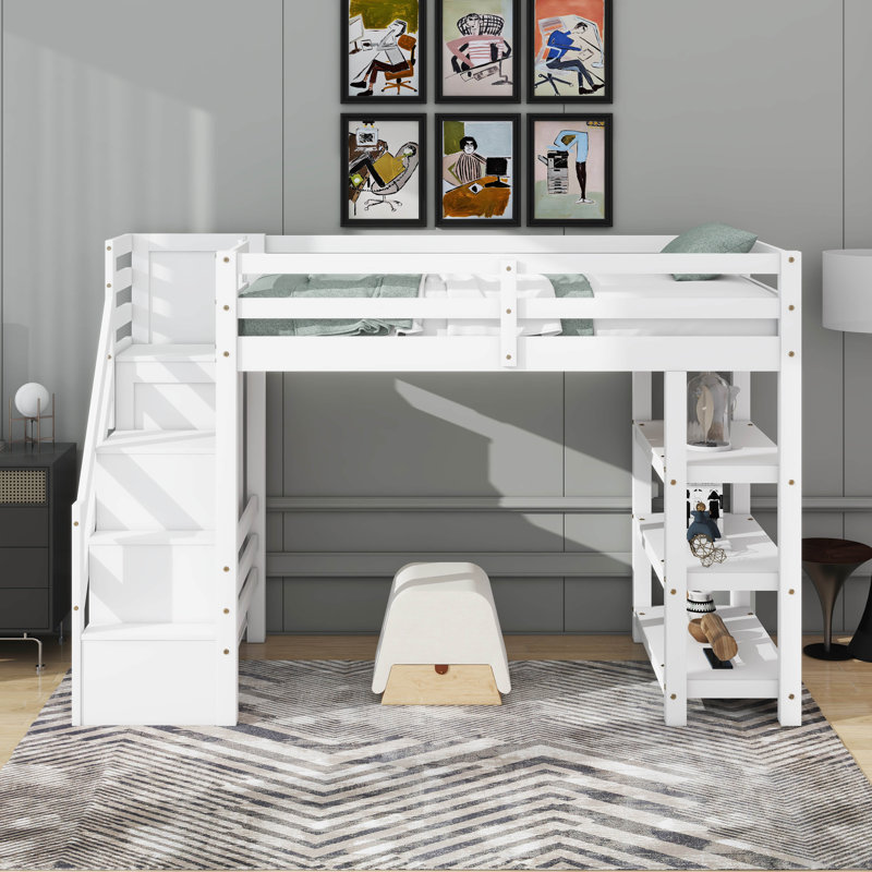 Lit mezzanine avec escalier de rangement, Simple