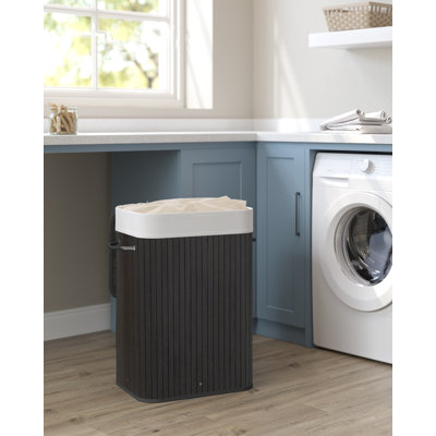 Bamboo Laundry Basket, 72L Foldable Laundry Hamper, Rectangular Storage Hamper With 3 Handles, 40 X 30 X 60 Cm