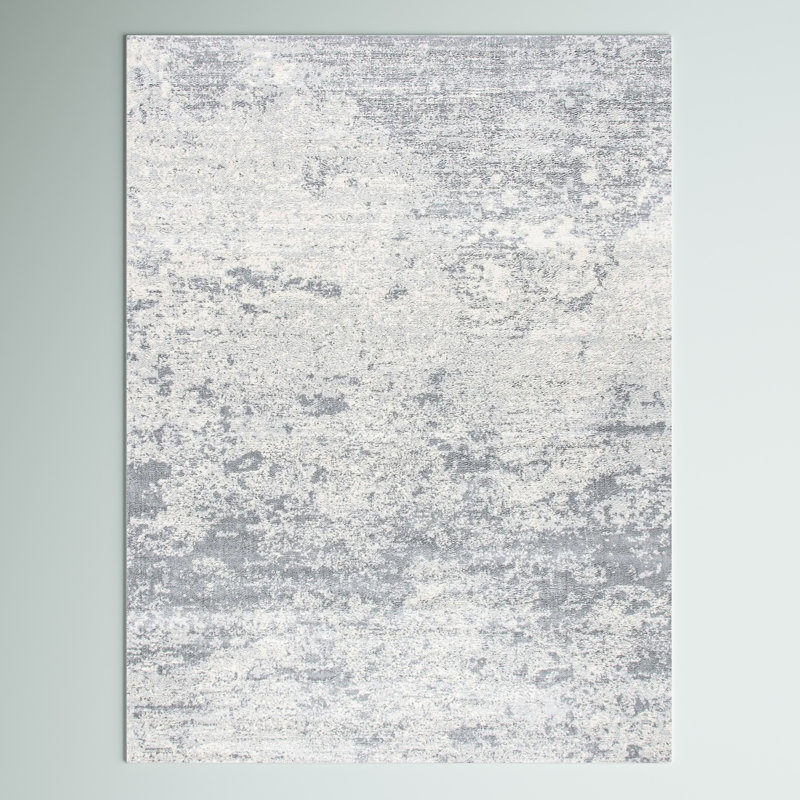 Tapis abstrait gris clair / bleu N'Keal, Grey/Ivory, Rectangle 6 pi x 9 pi