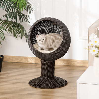 27" Elevated Cat House With Cushion, For A Peaceful Pet Bed Cozy Cushion Cats