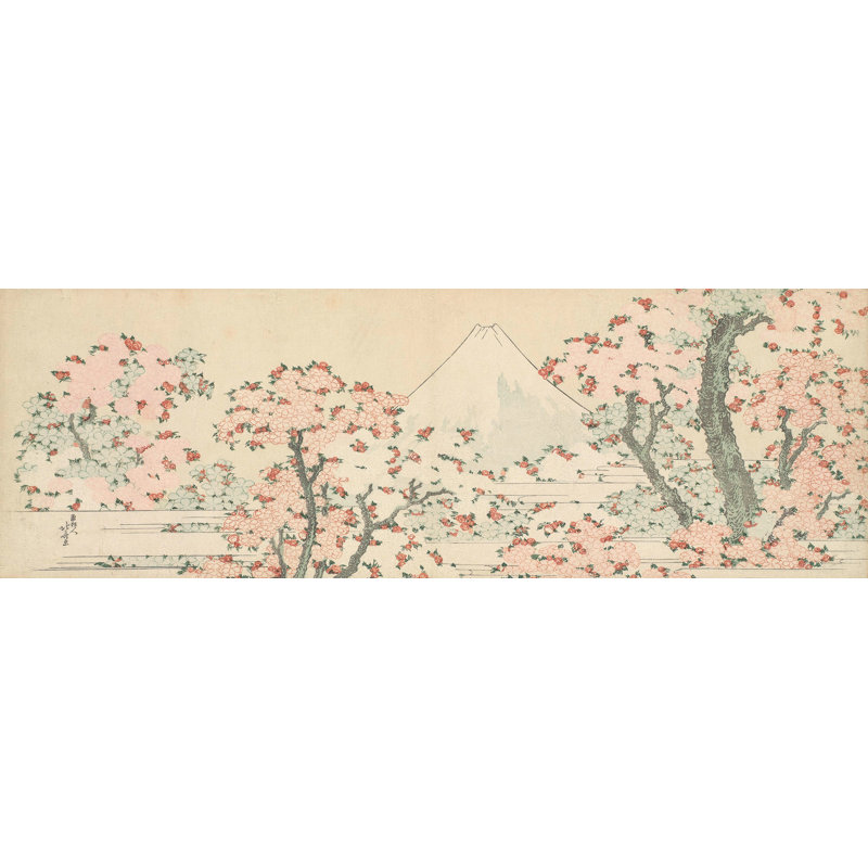 Mount Fuji With Cherry Trees In Bloom by Katsushika Hokusai - No Frame Print on Canvas, 40cm H x 120cm W x 4cm D