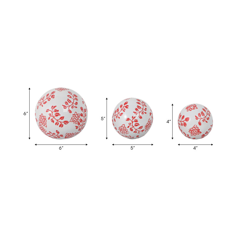 Decorative Stoneware Ceramic Orbs with Traditional Artistic Design for Classic Accents and Elegant Styling Set of 3.