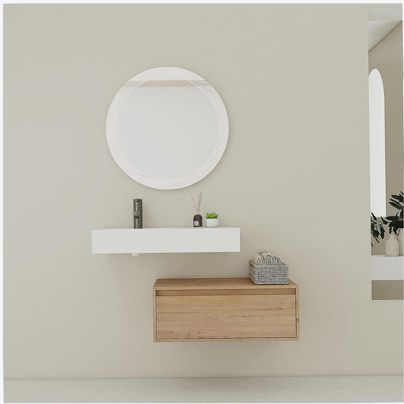 Meuble-lavabo mural de 30 pouces avec lavabo en résine, tiroirs et installation flottante