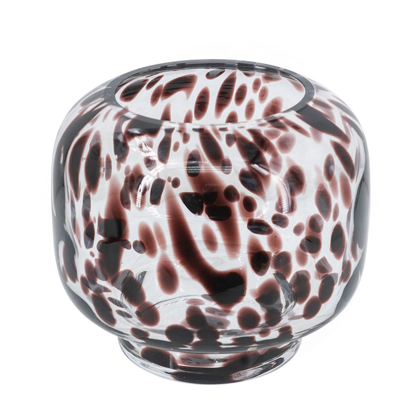 D6.3x5.7 "Vase décoratif en verre transparent avec taches artistiques ambrées, 5.7" H x 6.3" W x 6.3" D