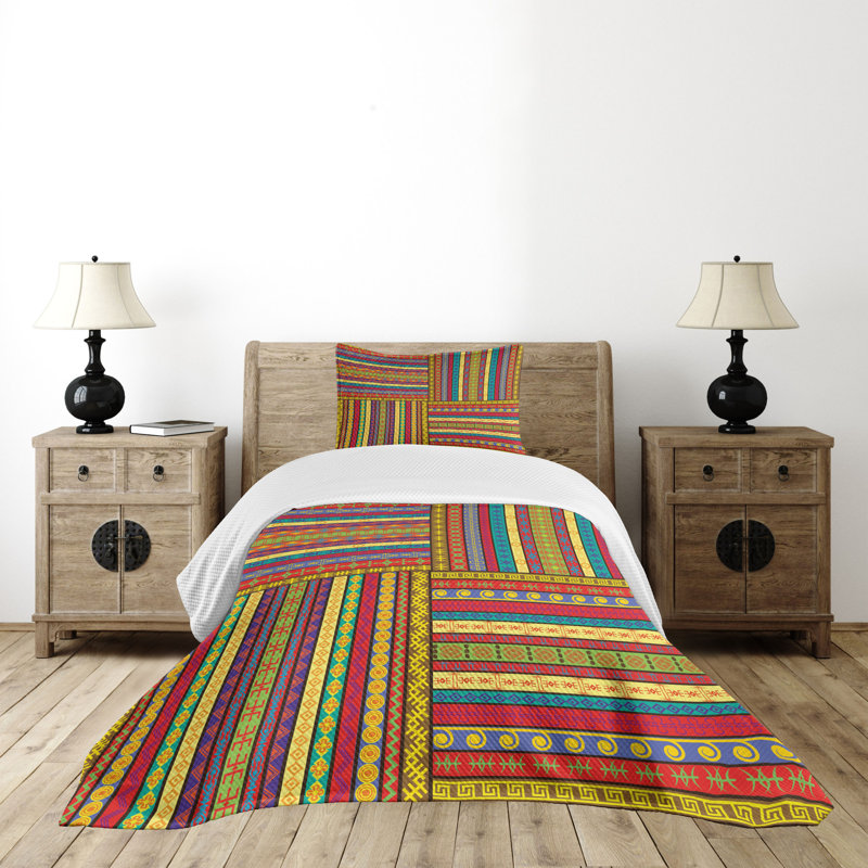 Colorful Quilted Twin Bedspread Set with Pillow Sham