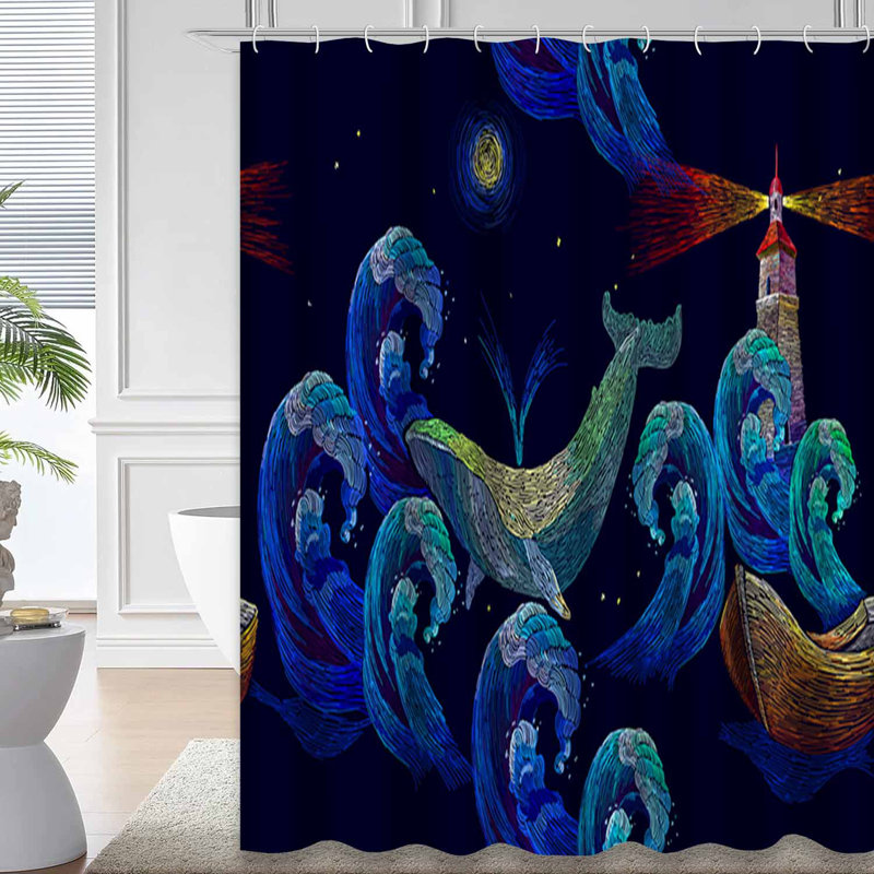 Rideau de douche bleu imperméable, rideaux de douche pour la salle de bain avec 12 crochets, 72" L x 84" W