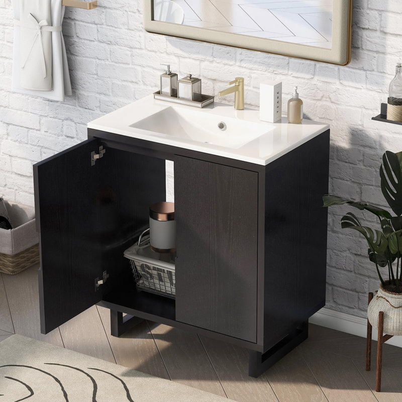 Haislynn 29.5'' Single Bathroom Vanity with Ceramic Top, Black