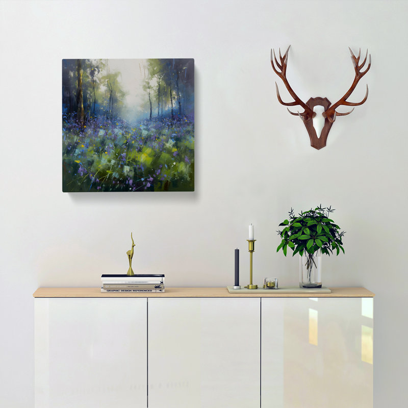 Bluebell Field Gestural Art - Wrapped Canvas - Framed Print, 50cm H x 50cm W x 3cm D