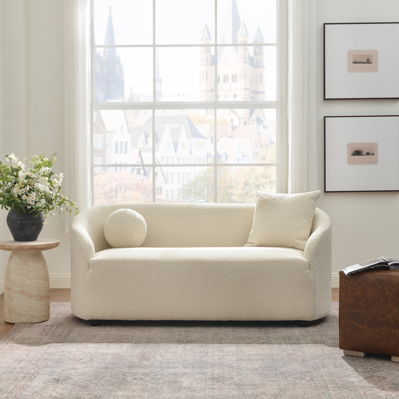 Deans 68" Boucle Upholstered Loveseat, Cream White
