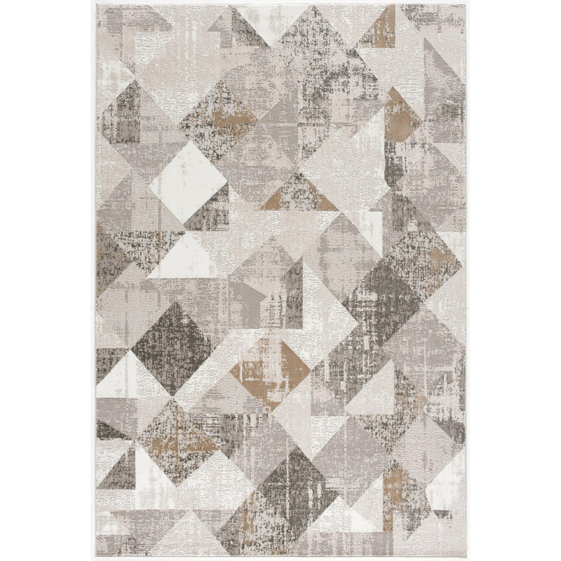 Tapis gris et ivoire tissé à la machine 8 pi x 11 pi Azrah, Rectangle 7 pi x 10 pi