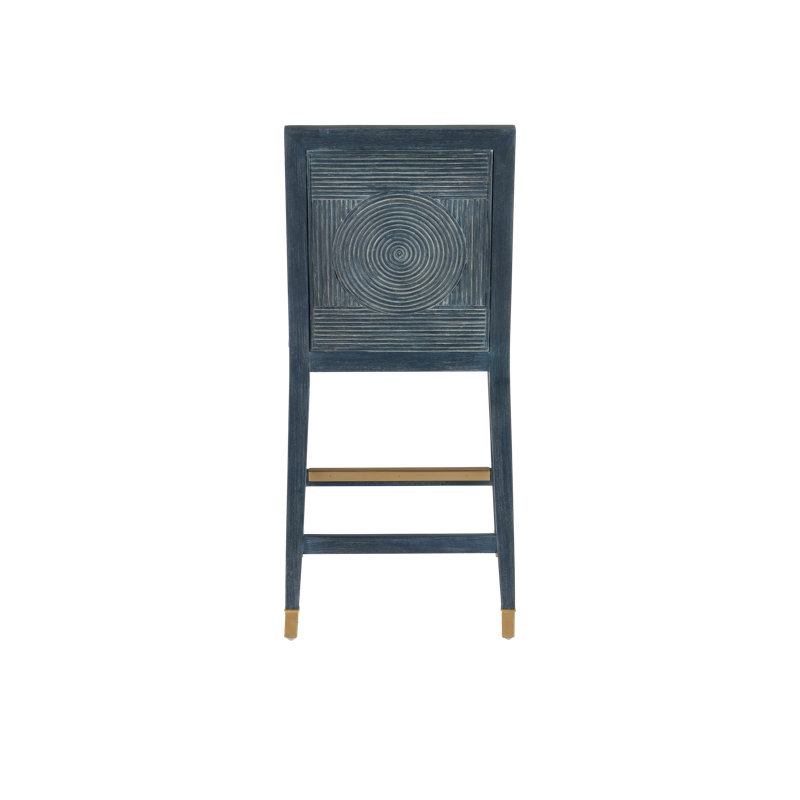 Santos Bar Stool, Barrett Dusk, Counter Stool (26" Seat Height), Gray/Vintage Navy/Satin Brass