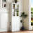 Modern Wooden Tall Bookshelf with 4 Tier Multi-Functional Pull-Out Shelves and 2 Glass Doors for Organized Storage in Living Rooms and Home Offices-628448279