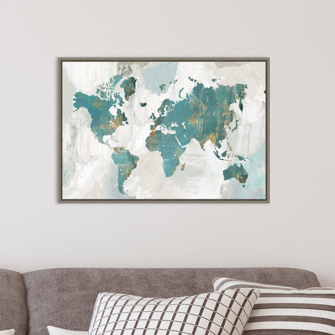 " Teal World Map " by Pamela Collabera Painting Print World Menagerie