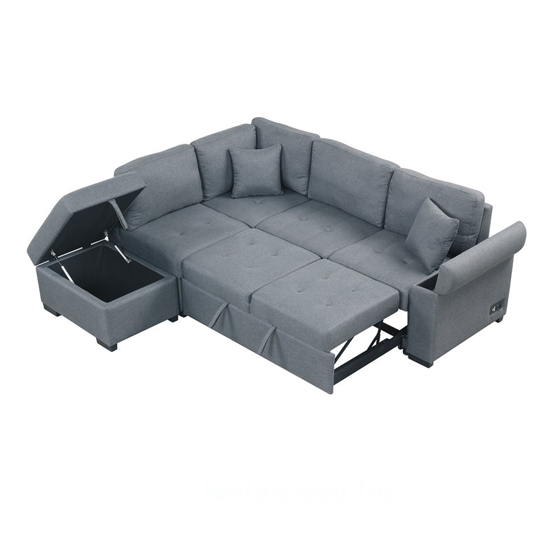 Versatile L-Shape Sleeper Sectional Sofa With Storage Ottoman And USB Charging For Modern Living Spaces