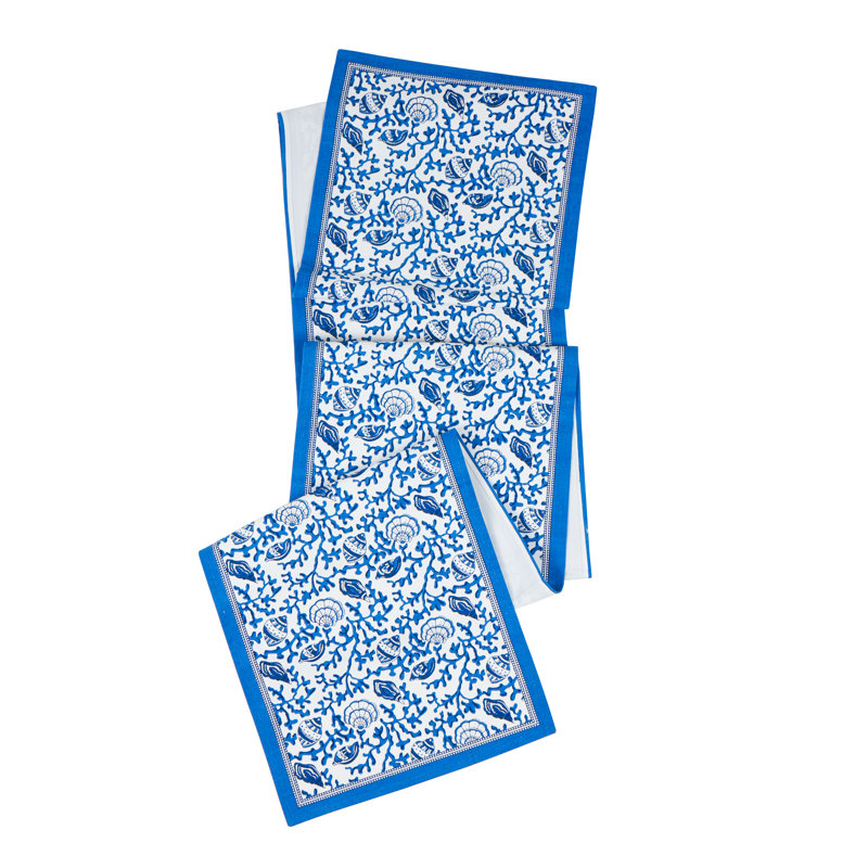 Chemin de table en coton Seaside Serenity, Bleu / rouge