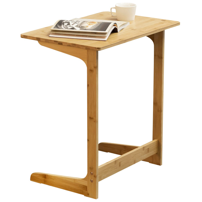 Natural Bamboo C-Shaped TV Tray Table for Sofa and Bed