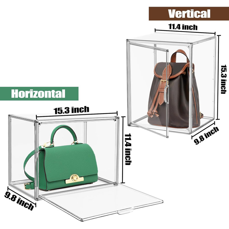 1 Pcs Super Large Acrylic Display Case Purse Handbag Storage Organizer For Closet Clear Stackable Bag Boot Shoe Boxes With Magnetic Door