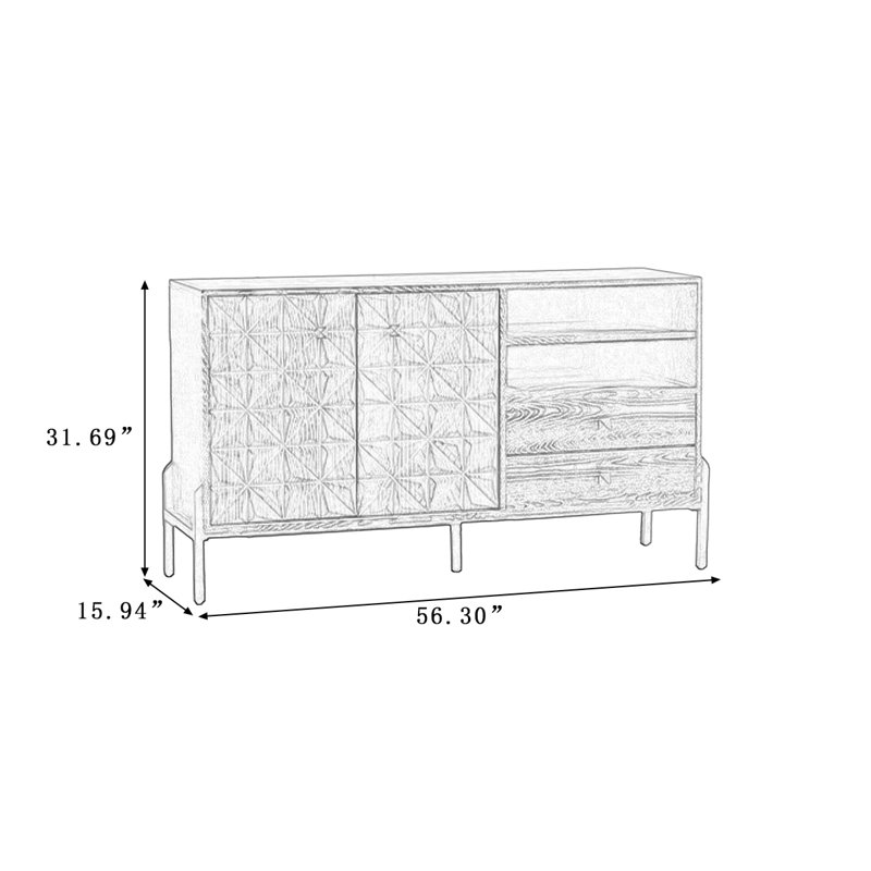 Retro Brown Solid Wood Sideboard