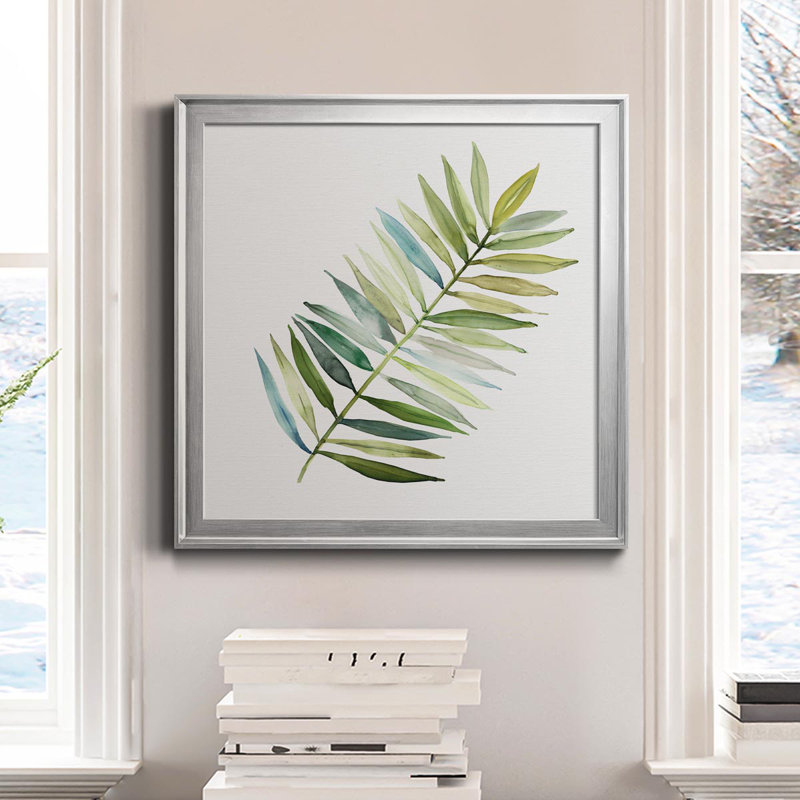 Palmier II - peinture sur toile encadrée, Argent, H 30,5 po x l 30,5 po x P 1,5 po