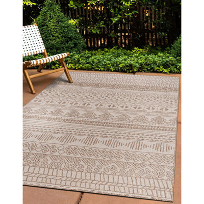 Tapis brun / crème en polypropylène tissé à la machine Joshuea Southwestern