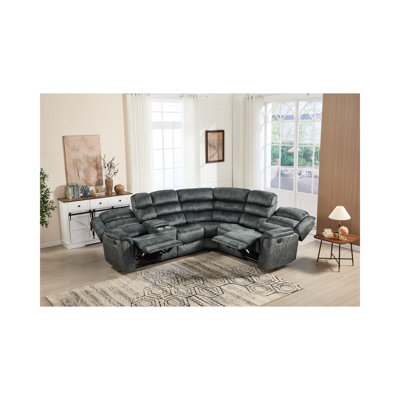 Manual Reclining Corner Sectional Sofa with Storage Console and Two Cup Holders for Living Room