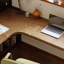Bureau en bois massif brun et noir en forme de L-2052285623-2052285610